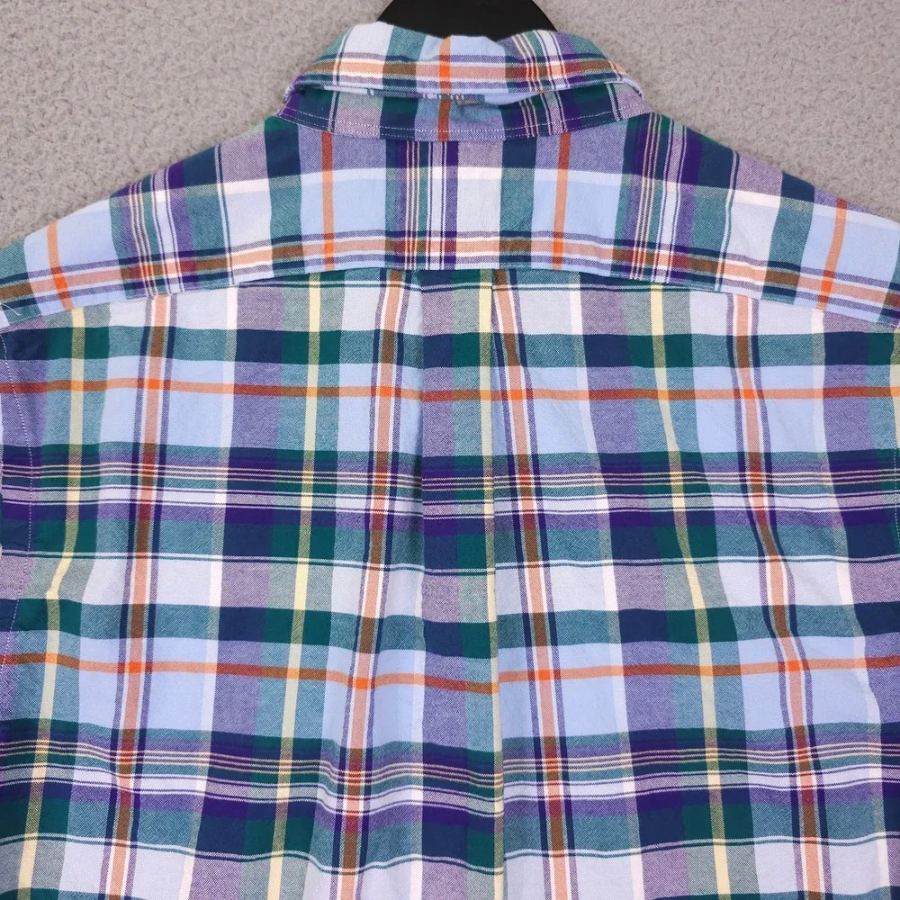 Polo Ralph Lauren Oxford Shirt Mens Medium Blue Plaid Slim Fit Stretch Button